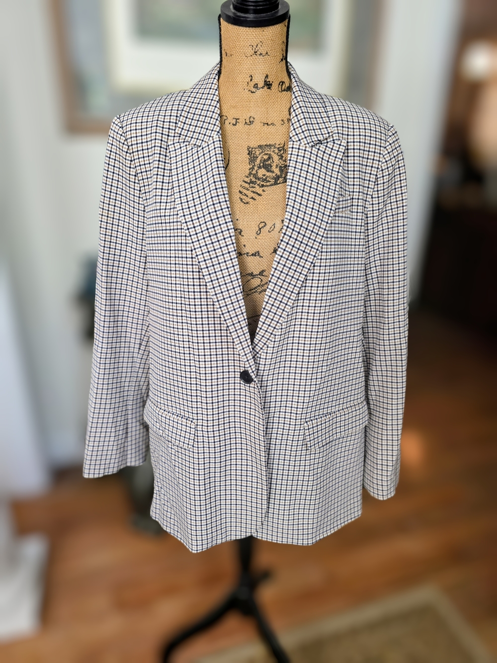 Vince Camuto Black & White Windowpane Single-Button Blazer